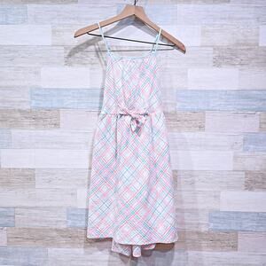 Crown & Ivy Strappy Cami Dress White Pink Plaid Bow Lined Casual Girls 16